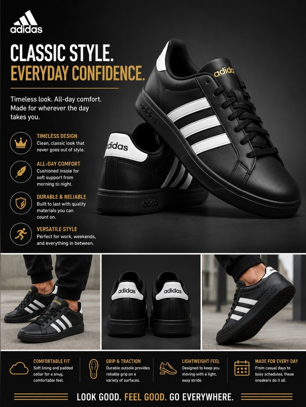 adidas Black and White Classic Court Sneakers